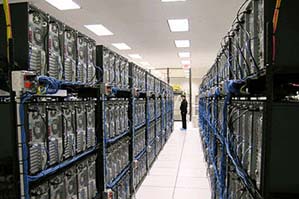 Racks with tower servers in data center